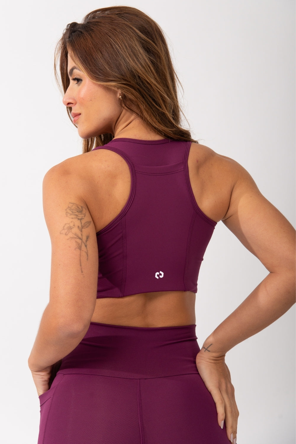 Top Nadador Alta Sustentação Com Bolso Roxo Run