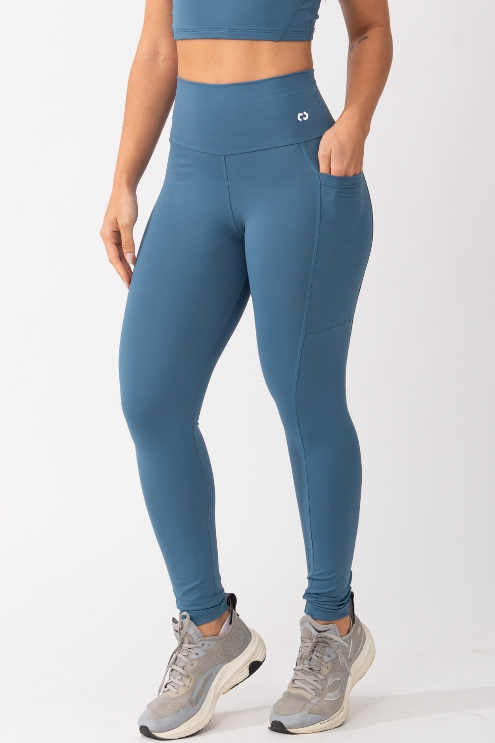 Legging Alta Compressão Com Bolso Azul Petróleo Run
