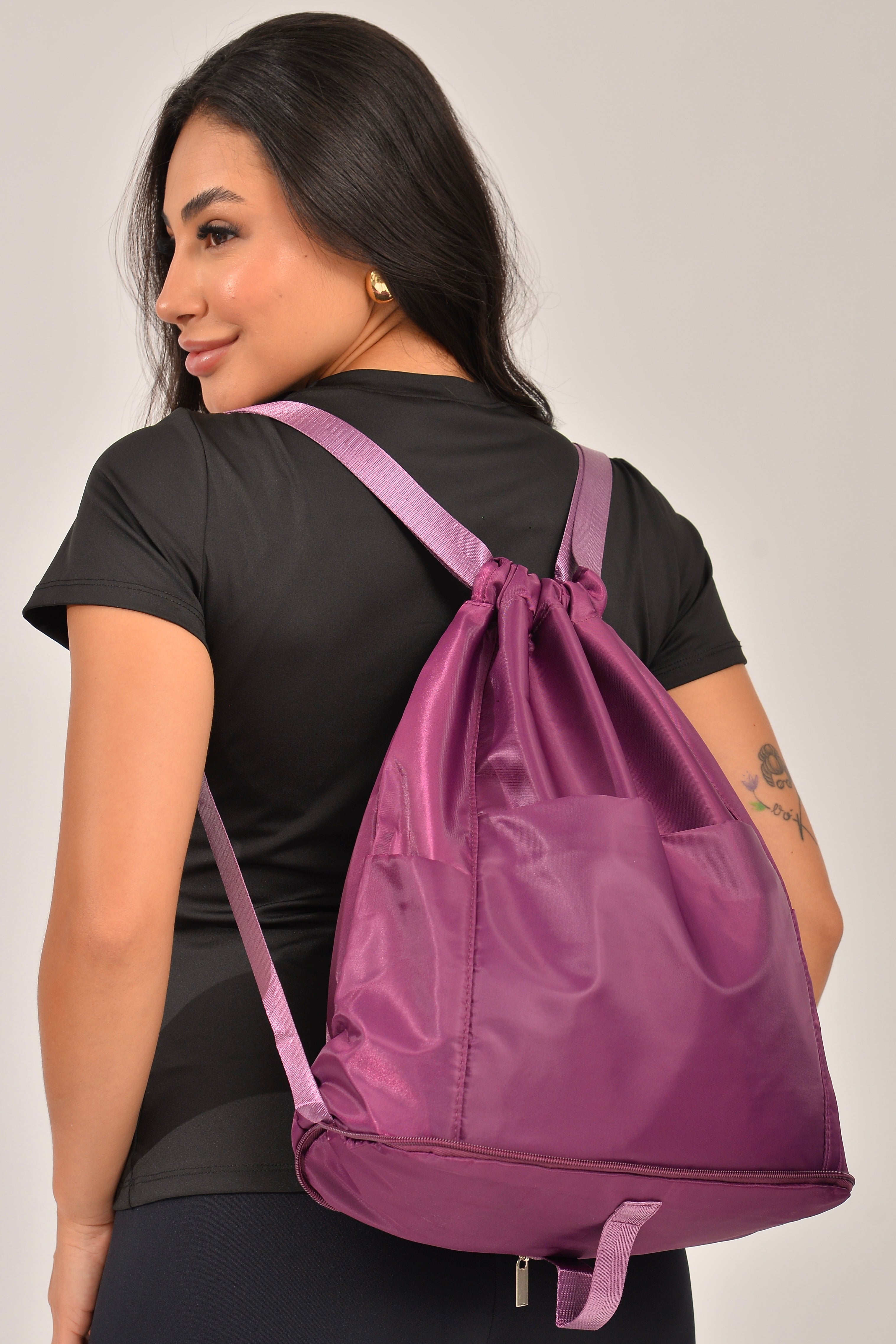 Mochila Bolsa Saco Três Compartimentos Roxa Impermeável