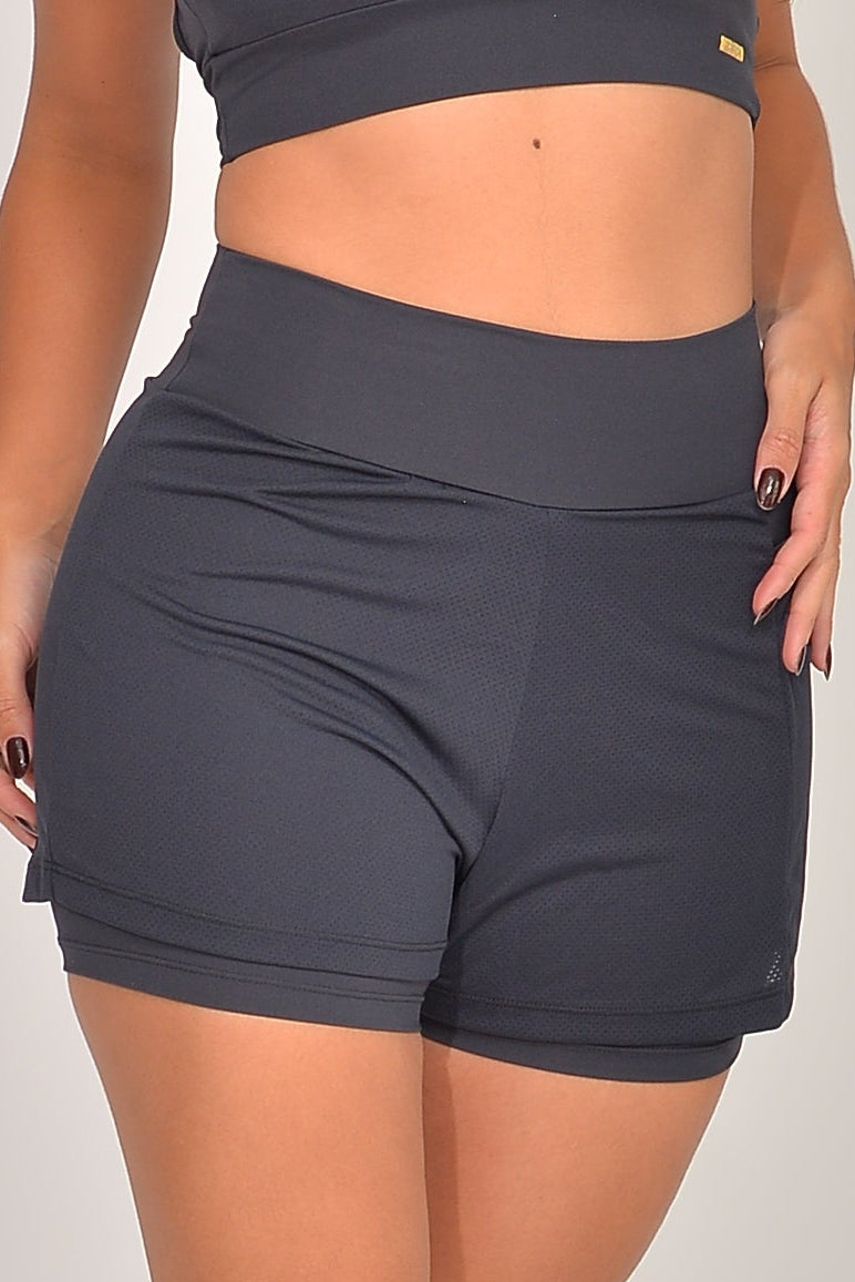 Short Fitness Duplo Com Bolso Preto Tree