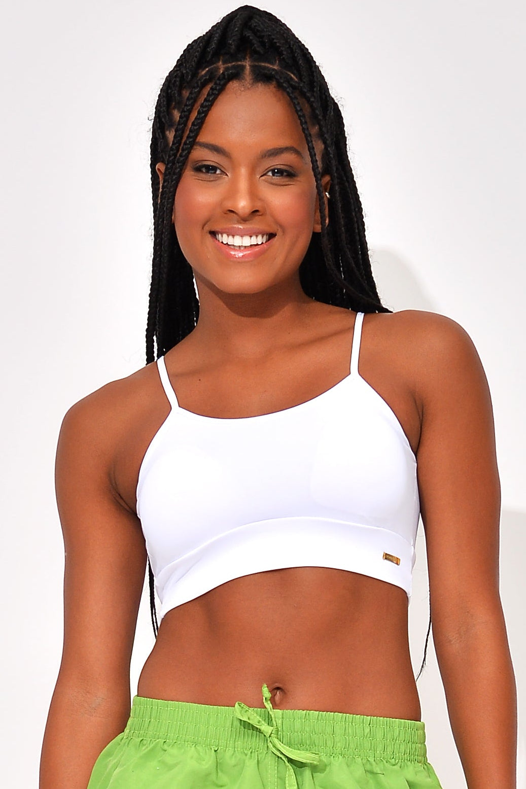 Top Fitness com Bojo Alcinha Branco Back