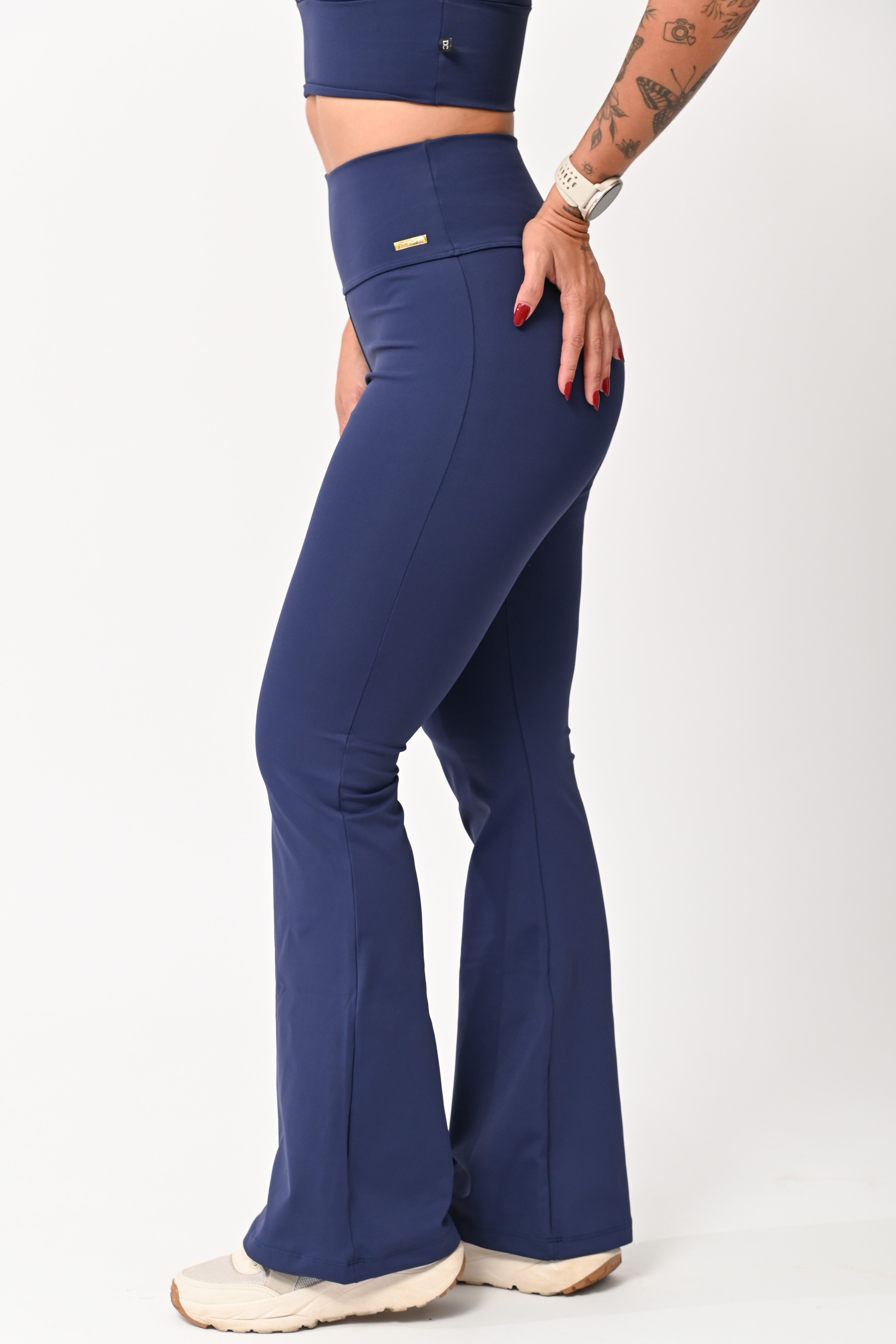 Calça Legging Fitness Cintura Alta Marinho Flare