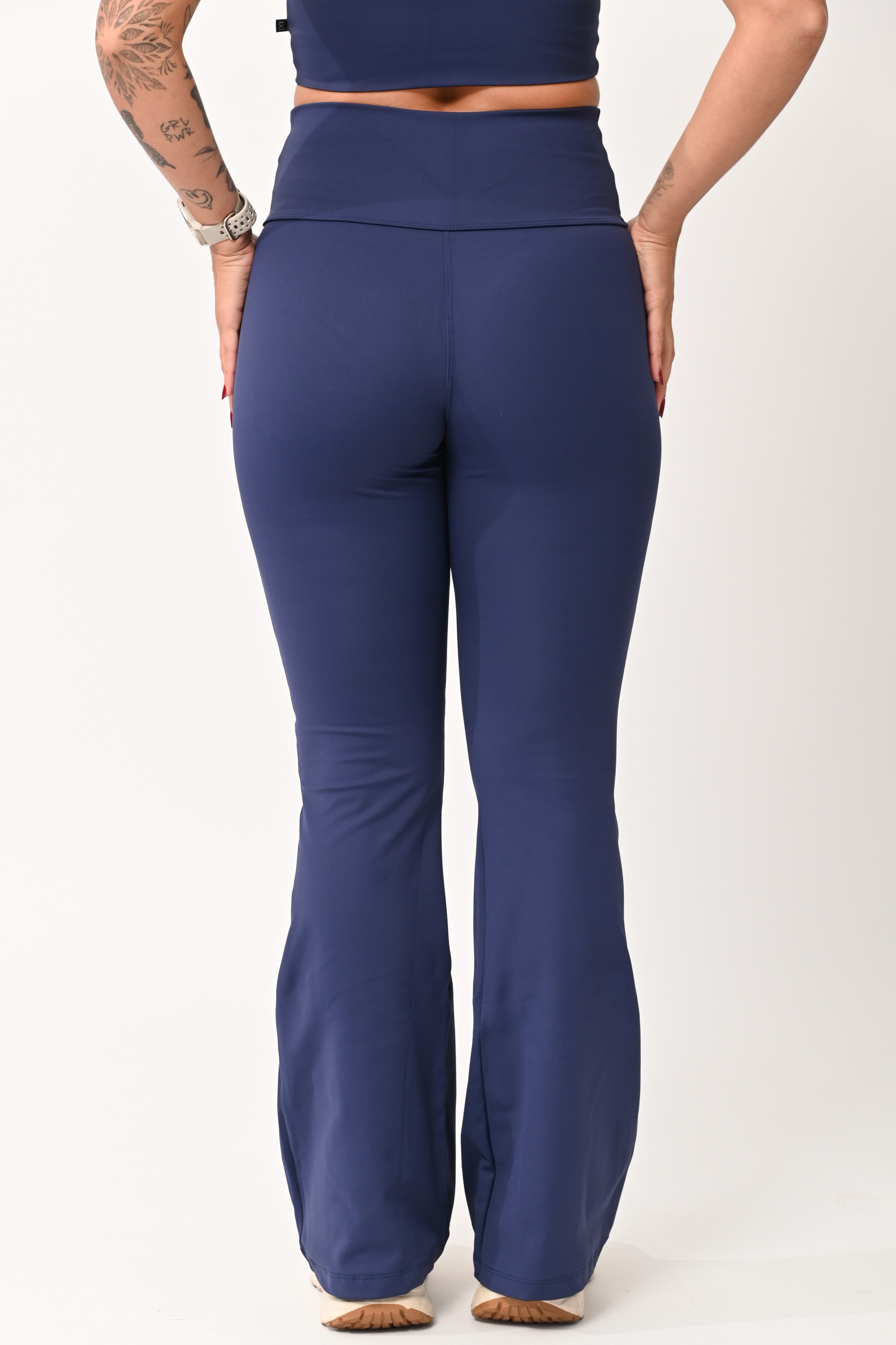 Calça Legging Fitness Cintura Alta Marinho Flare