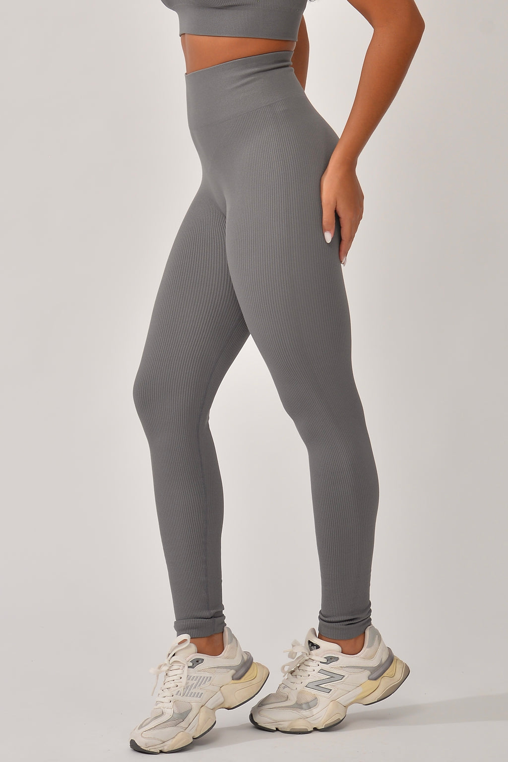 Legging Canelada Cós Alto Cinza Bela