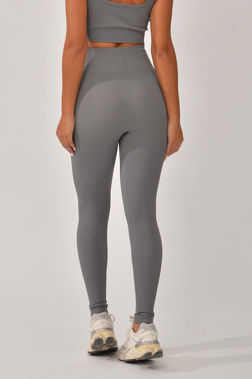 Legging Canelada Cós Alto Cinza Bela