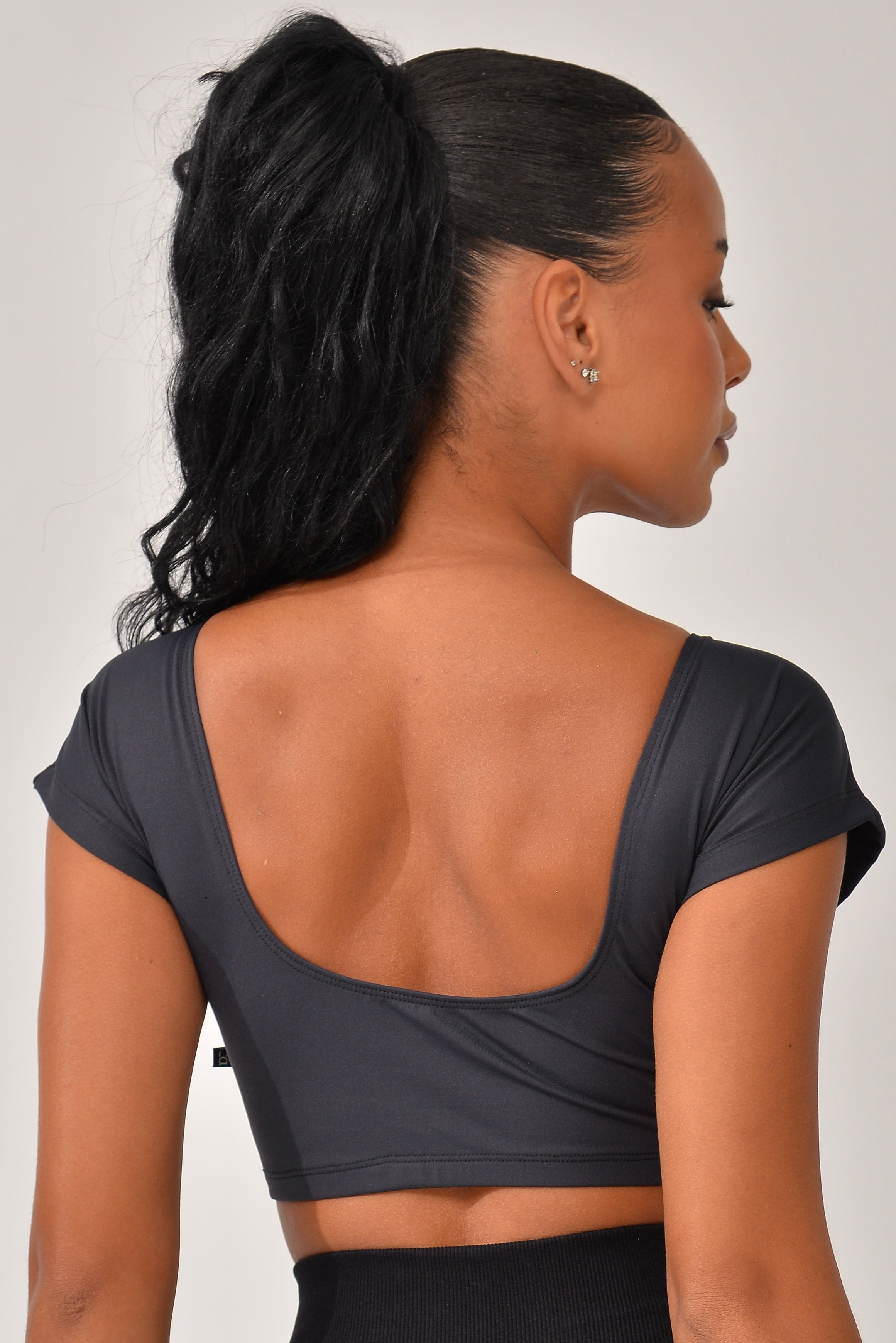 Top Cropped Fitness Com Manga Preto