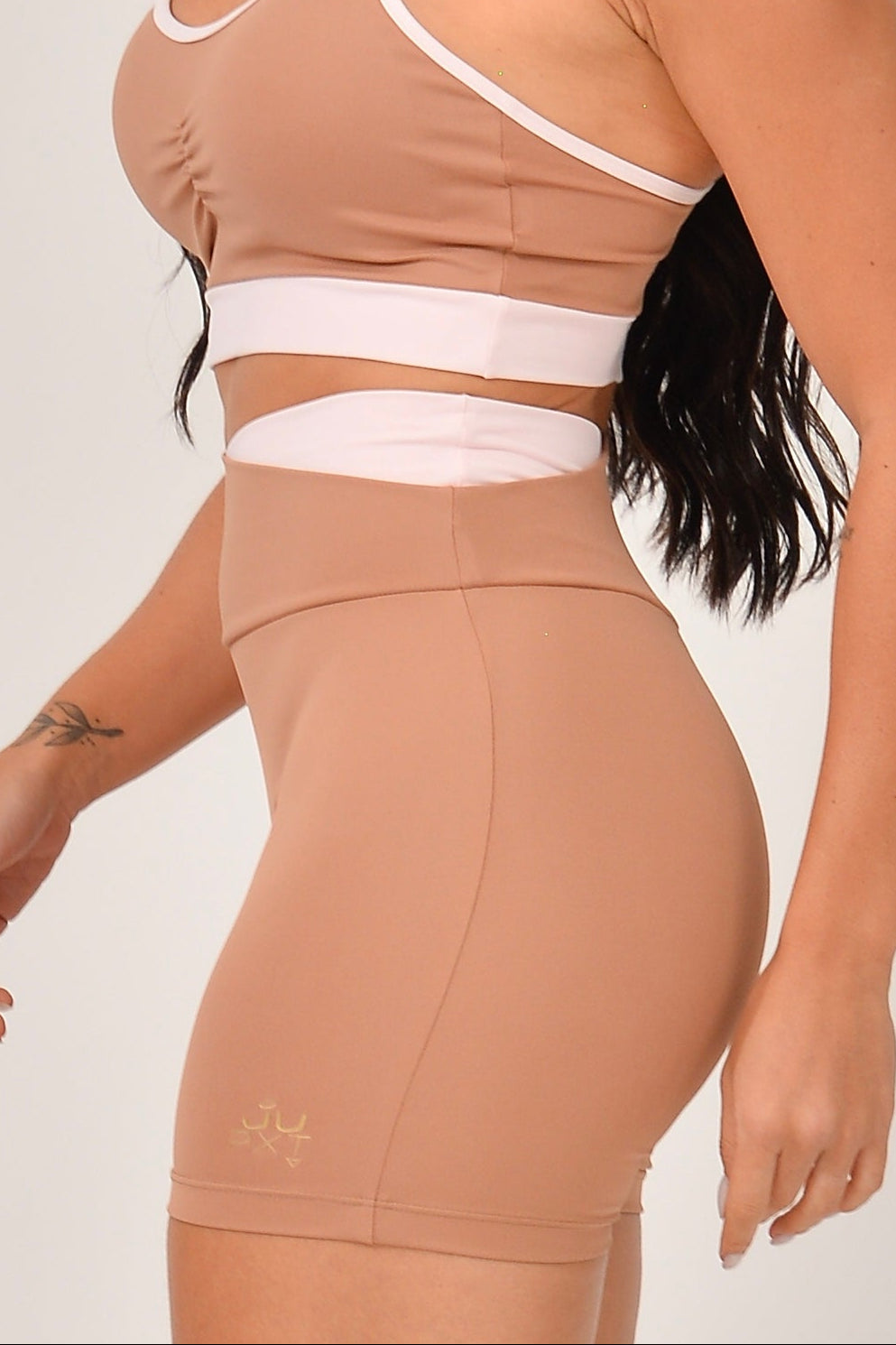 Bermuda Cós Transpassado Marrom e Rosa Duo JuPxt