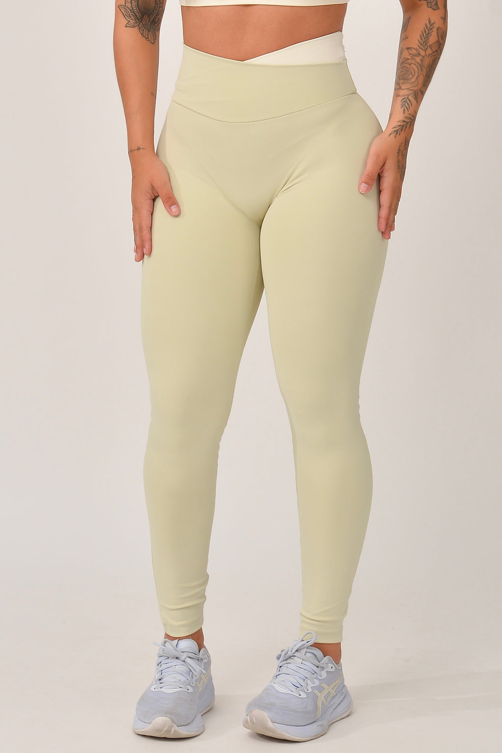 Legging Cós Transpassado Verde e Off White Duo JuPxt