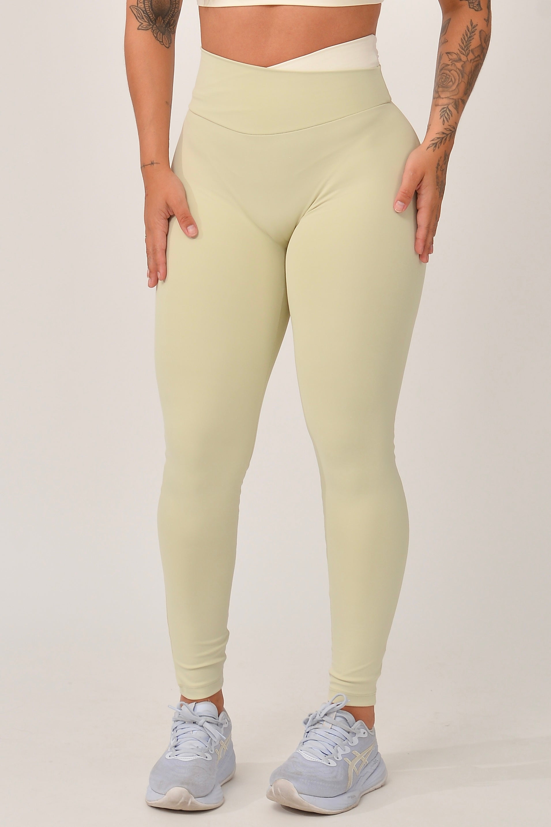 Legging Cós Transpassado Verde e Off White Duo JuPxt