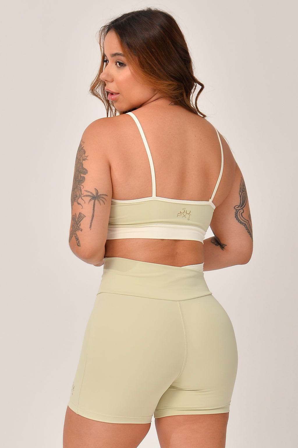 Top Alcinha Verde e Off White Duo JuPxt