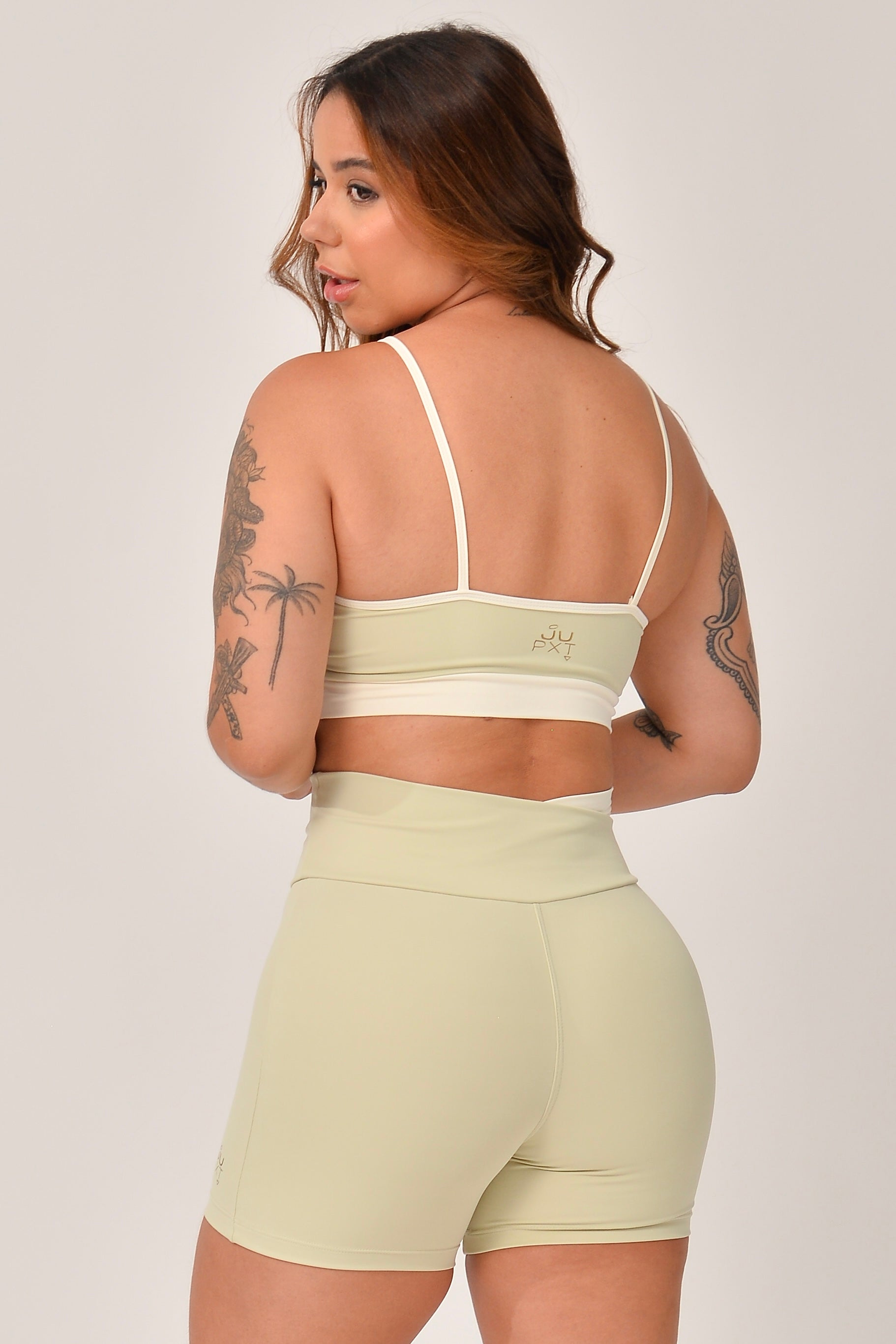 Top Alcinha Verde e Off White Duo JuPxt